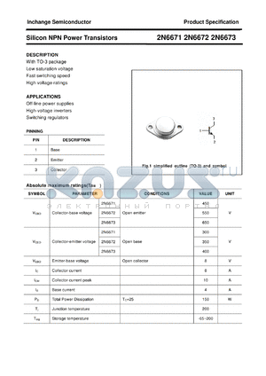 2N6673 datasheet - Silicon NPN Power Transistors