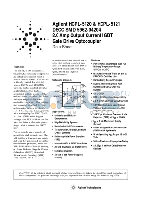 5962-0420401HPA datasheet - 2.0 Amp Output Current IGBT Gate Drive Optocoupler