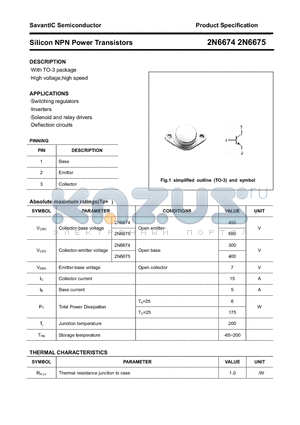 2N6674 datasheet - Silicon NPN Power Transistors