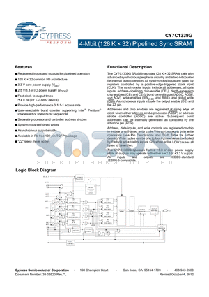CY7C1339G-133AXC datasheet - 4-Mbit (128 K  32) Pipelined Sync SRAM