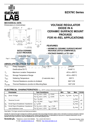 BZX79C datasheet - VOLTAGE REGULATOR DIODE IN A CERAMIC SURFACE MOUNT