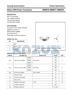 2N6676 datasheet - Silicon NPN Power Transistors