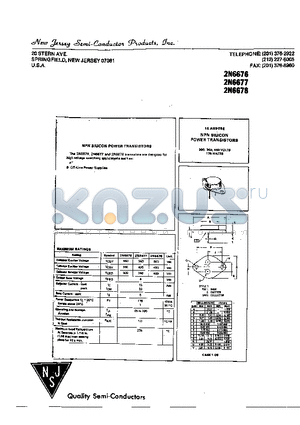 2N6676 datasheet - 15 AMPERE NPN SILICON POWER TRANSISTORS