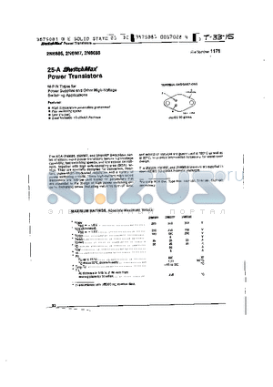 2N6687 datasheet - Power Transistors(N-P-N Types for Power Supplies and Other High-Voltage Switching Applications)