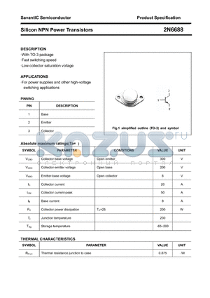 2N6688 datasheet - Silicon NPN Power Transistors