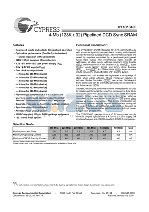 CY7C1340F datasheet - 4-Mb (128K x 32) Pipelined DCD Sync SRAM