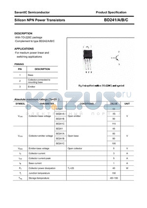 BD241 datasheet - Silicon NPN Power Transistors