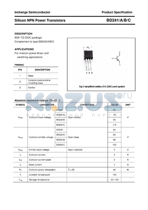 BD241 datasheet - Silicon NPN Power Transistors