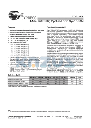 CY7C1340F-133AC datasheet - 4-Mb (128K x 32) Pipelined DCD Sync SRAM