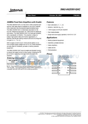 5962-0625501QXC datasheet - 350MHz Fixed Gain Amplifiers with Enable