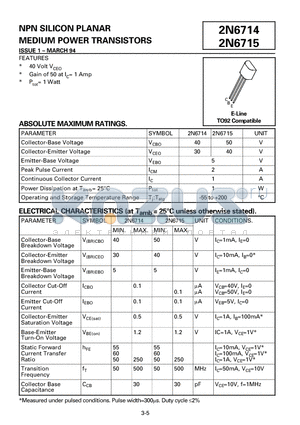 2N6715 datasheet - NPN SILICON PLANAR MEDIUM POWER TRANSISTORS