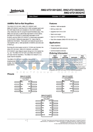 5962-0721301QXC datasheet - 500MHz Rail-to-Rail Amplifiers