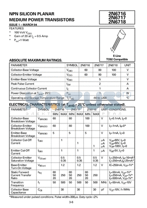 2N6716 datasheet - NPN SILICON PLANAR MEDIUM POWER TRANSISTORS