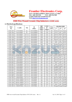 1210C-R39 datasheet - SMD Wire Wound Ceramic Chip Inductors