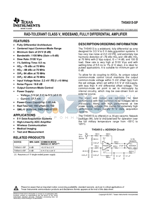 5962-0722301VFA datasheet - RAD-TOLERANT CLASS V, WIDEBAND, FULLY DIFFERENTIAL AMPLIFIER