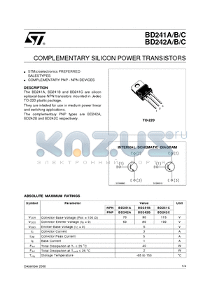 BD241B datasheet - COMPLEMENTARY SILICON POWER TRANSISTORS