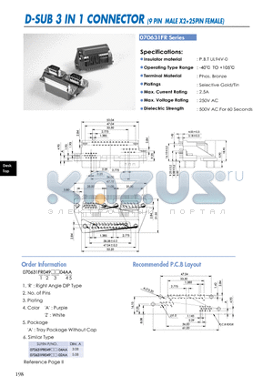 070631FR datasheet - D-SUB 3 IN 1 CONNECTOR (9 PIN MALE X225PIN FEMALE)