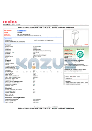 0709821003 datasheet - LFH and TDP^ Panel Mount Hex Screw Kit