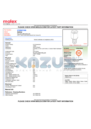 0709821008 datasheet - LFH and TDP^ Panel Mount Hex Screw Kit