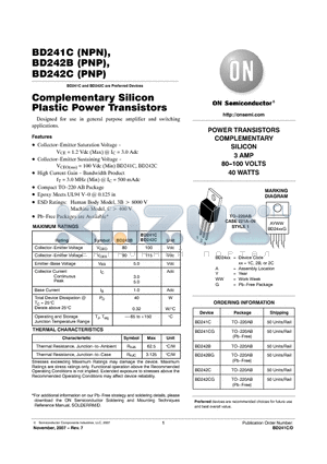 BD241C_07 datasheet - Complementary Silicon Plastic Power Transistors