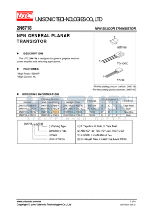 2N6718L-X-T92-B datasheet - NPN GENERAL PLANAR TRANSISTOR