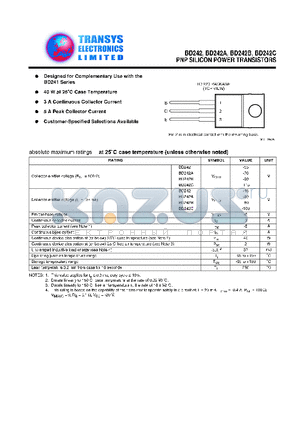 BD242 datasheet - PNP SILICON POWER TRANSISTOR