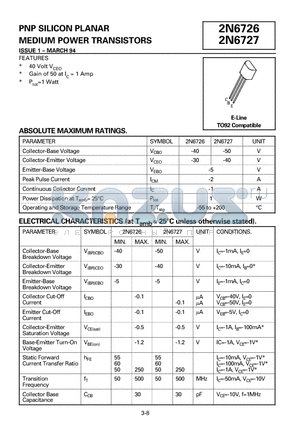 2N6727 datasheet - PNP SILICON PLANAR MEDIUM POWER TRANSISTORS