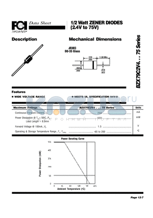 BZX79C22 datasheet - 1/2 Watt ZENER DIODES (2.4V to 75V)