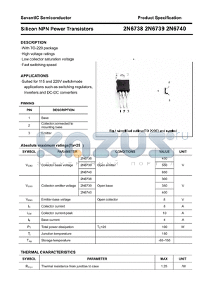 2N6738 datasheet - Silicon NPN Power Transistors