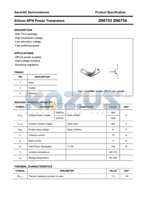 2N6753 datasheet - Silicon NPN Power Transistors