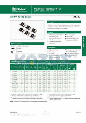 1210L005WR datasheet - The 1210L Series PTC provides surface mount overcurrent protection for applications where space is at a premium and resettable protection is desired.