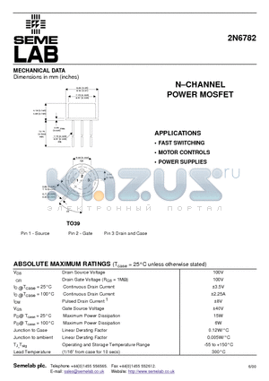 2N6782 datasheet - N-CHANNEL POWER MOSFET
