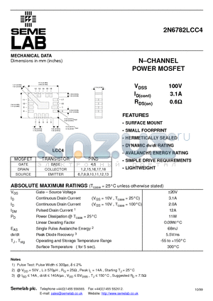 2N6782LCC4 datasheet - N-CHANNEL POWER MOSFET
