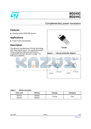 BD243C datasheet - Complementary power transistors