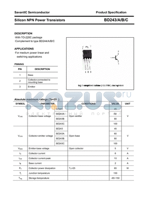 BD243C datasheet - Silicon NPN Power Transistors