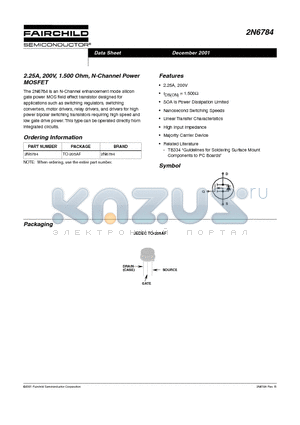 2N6784 datasheet - 2.25A, 200V, 1.500 Ohm, N-Channel Power MOSFET