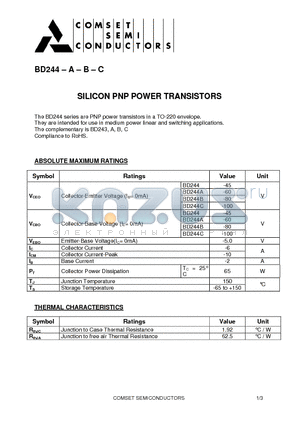 BD244 datasheet - SILICON PNP POWER TRANSISTORS