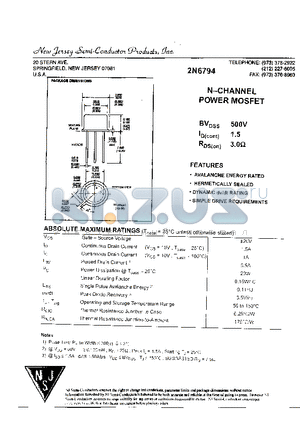 2N6794 datasheet - N-CHANNEL POWER MOSFET