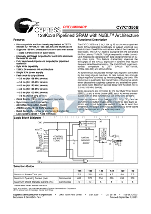 CY7C1350B-133AC datasheet - 128Kx36 Pipelined SRAM with NoBL Architecture