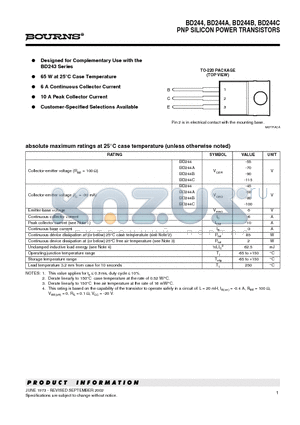 BD244 datasheet - PNP SILICON POWER TRANSISTORS