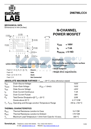 2N6796LCC4 datasheet - N-CHANNEL POWER MOSFET