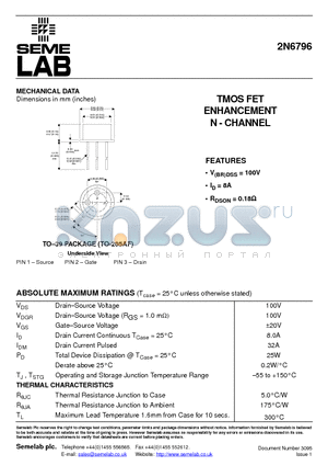 2N6796_03 datasheet - TMOS FET ENHANCEMENT N - CHANNEL