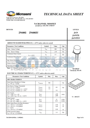 2N6802U datasheet - N-CHANNEL MOSFET