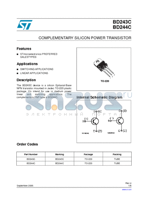 BD244C datasheet - COMPLEMENTARY SILICON POWER TRANSISTOR