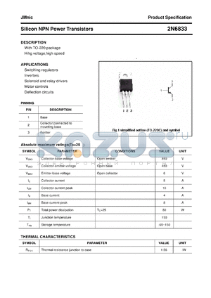 2N6833 datasheet - Silicon NPN Power Transistors