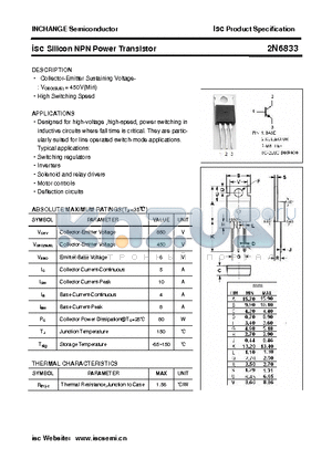2N6833 datasheet - isc Silicon NPN Power Transistor