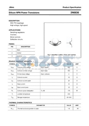 2N6836 datasheet - Silicon NPN Power Transistors