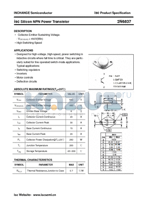 2N6837 datasheet - isc Silicon NPN Power Transistor