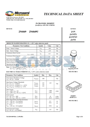 2N6849U datasheet - P-CHANNEL MOSFET