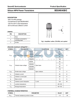 BD249A datasheet - Silicon NPN Power Transistors
